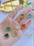 6Pcs Women Happy Face Necklace Colorful Shell Enamel Smiley Jewelry