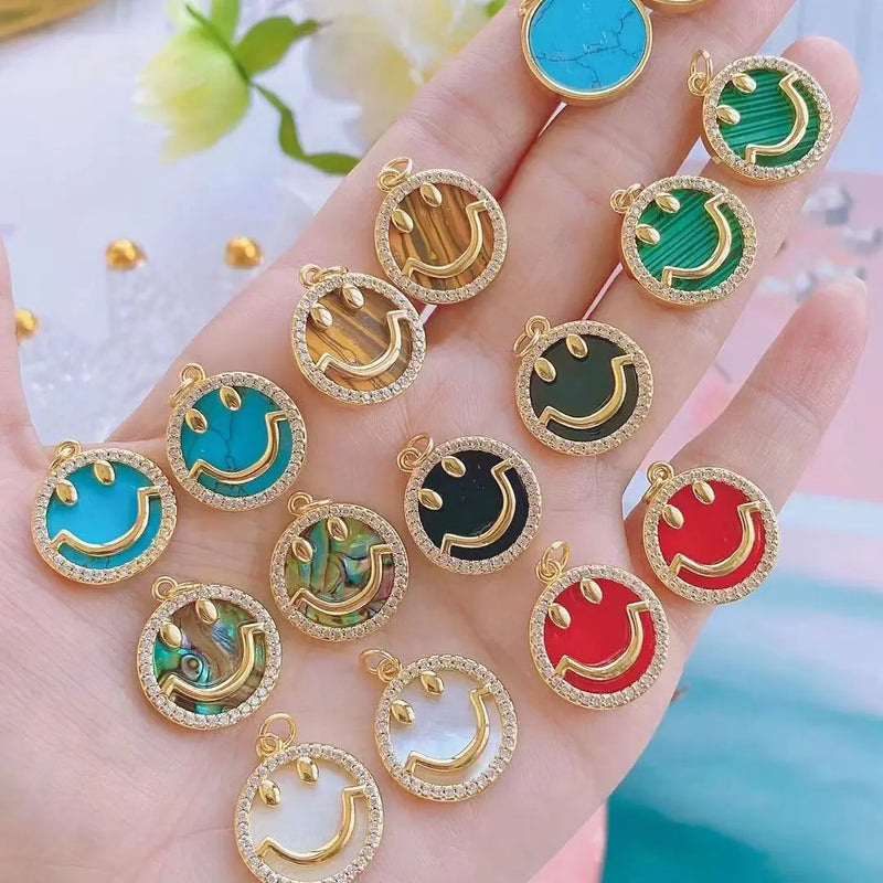6Pcs Women Happy Face Necklace Colorful Shell Enamel Smiley Jewelry