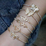 Butterfly Heart Charm Bracelet with Zircon Pave Tennis Chain