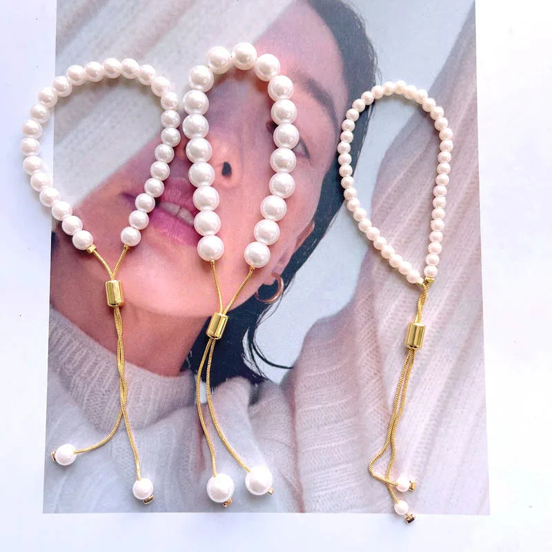 Vintage Round Pearl Shell Chain Bracelets Women Jewelry