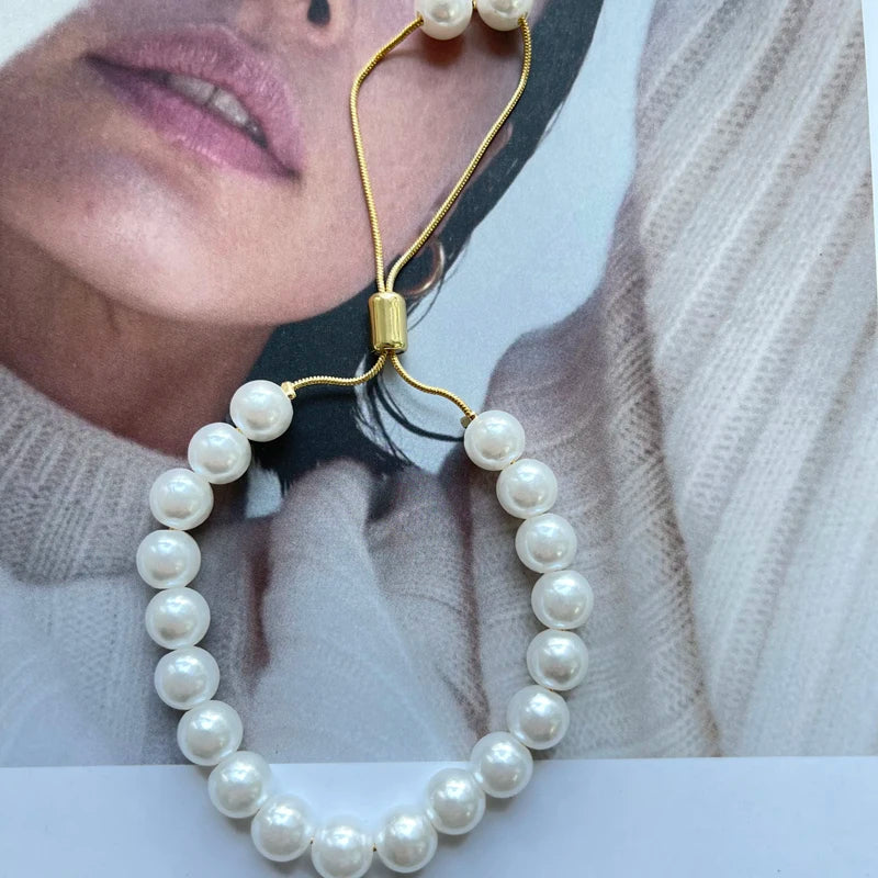 Vintage Round Pearl Shell Chain Bracelets Women Jewelry