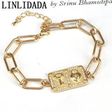 CZ Square Shape Bracelet, Plated Chain, 6Pcs