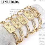 CZ Square Shape Bracelet, Plated Chain, 6Pcs