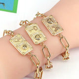 CZ Square Shape Bracelet, Plated Chain, 6Pcs