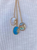 6Pcs Rainbow Tiger Eye Stone Shell Necklace Pendants Oval Shape Brass Plated