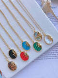 6Pcs Rainbow Tiger Eye Stone Shell Necklace Pendants Oval Shape Brass Plated