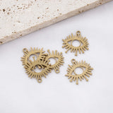 6Pcs Raw Brass Evil Eye Charm Sunburst Pendant Link Witch Earring Necklace DIY