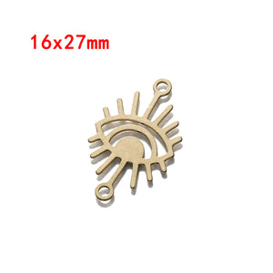 6Pcs Raw Brass Evil Eye Charm Sunburst Pendant Link Witch Earring Necklace DIY
