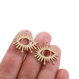6Pcs Raw Brass Evil Eye Charm Sunburst Pendant Link Witch Earring Necklace DIY