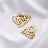 6Pcs Raw Brass Heart Pendant Charms, Hollow Out Leaf Love Heart Charm