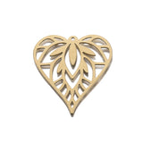 6Pcs Raw Brass Heart Pendant Charms, Hollow Out Leaf Love Heart Charm