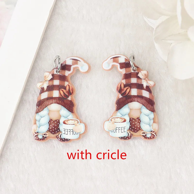 6Pcs Red Wine Gnome Christmas Charms Acrylic Avocado Sunflower Coffee Earring DI