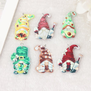 6Pcs Red Wine Gnome Christmas Charms Acrylic Avocado Sunflower Coffee Earring DI