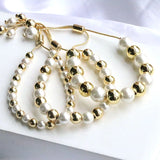 Round Shell 18K Plated Bracelets Pearl Beads Adjustable