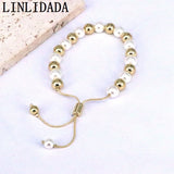 Round Shell 18K Plated Bracelets Pearl Beads Adjustable