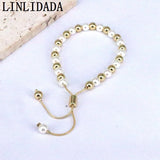 Round Shell 18K Plated Bracelets Pearl Beads Adjustable