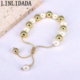 Round Shell 18K Plated Bracelets Pearl Beads Adjustable