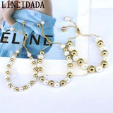 Round Shell 18K Plated Bracelets Pearl Beads Adjustable