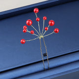 6Pcs/Set Red Pearl Bridal Hair Accessories