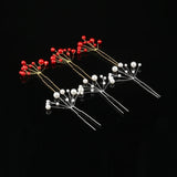 6Pcs/Set Red Pearl Bridal Hair Accessories