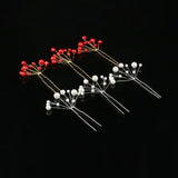 6Pcs/Set Red Pearl Bridal Hair Accessories