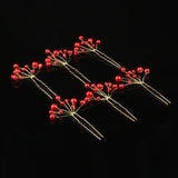 6Pcs/Set Red Pearl Bridal Hair Accessories
