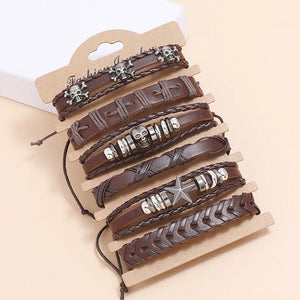 6Pcs/Set Retro Braided Leather Bracelet Diy Set