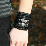 6Pcs Punk Personality Cowhide Bracelet Retro Leather Woven Multi-layer