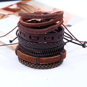 6Pcs/Set Vintage Men's Leather Bracelet Jewelry