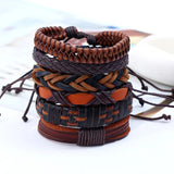 6Pcs/Set Men's Vintage Braided Cowhide Bracelet DIY Multi-layer Leather