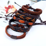 6Pcs/Set Men's Vintage Braided Cowhide Bracelet DIY Multi-layer Leather