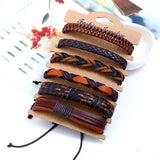 6Pcs/Set Men's Vintage Braided Cowhide Bracelet DIY Multi-layer Leather