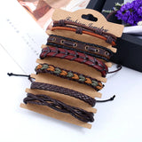 6Pcs/Set Men's Vintage Braided Leather Bracelet
