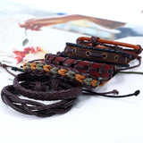 6Pcs/Set Men's Vintage Braided Leather Bracelet