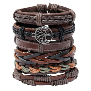 6Pcs Retro Hand-woven Cowhide Bracelet Men's Jewelry Set