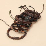 6Pcs Retro Hand-woven Cowhide Bracelet Men's Jewelry Set