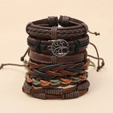 6Pcs Retro Hand-woven Cowhide Bracelet Men's Jewelry Set