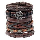6Pcs Retro Hand-woven Cowhide Bracelet Men's Jewelry Set