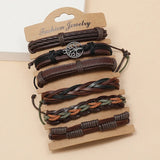 6Pcs Retro Hand-woven Cowhide Bracelet Men's Jewelry Set