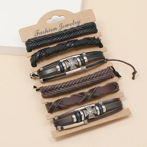 6Pcs/Set Hand-woven Leather Jewelry Diy Combo Set Cowhide Bracelet