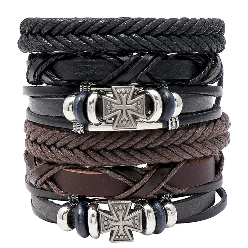 6Pcs/Set Hand-woven Leather Jewelry Diy Combo Set Cowhide Bracelet