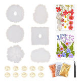 6Pcs Silicone Coaster Epoxy Resin Molds with Foil Flakes & Flowers