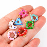 6Pcs Stainless Steel Enamel Flower Heart Charms for DIY Jewelry