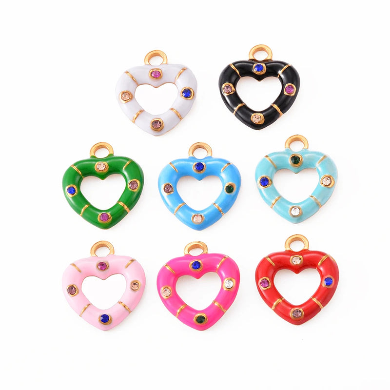 6Pcs Stainless Steel Enamel Flower Heart Charms for DIY Jewelry