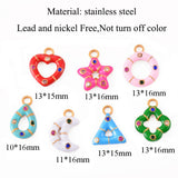 6Pcs Stainless Steel Enamel Flower Heart Charms for DIY Jewelry