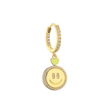 6Pcs CZ Smile Face Heart Asymmetric Earrings, Fashion Jewelry