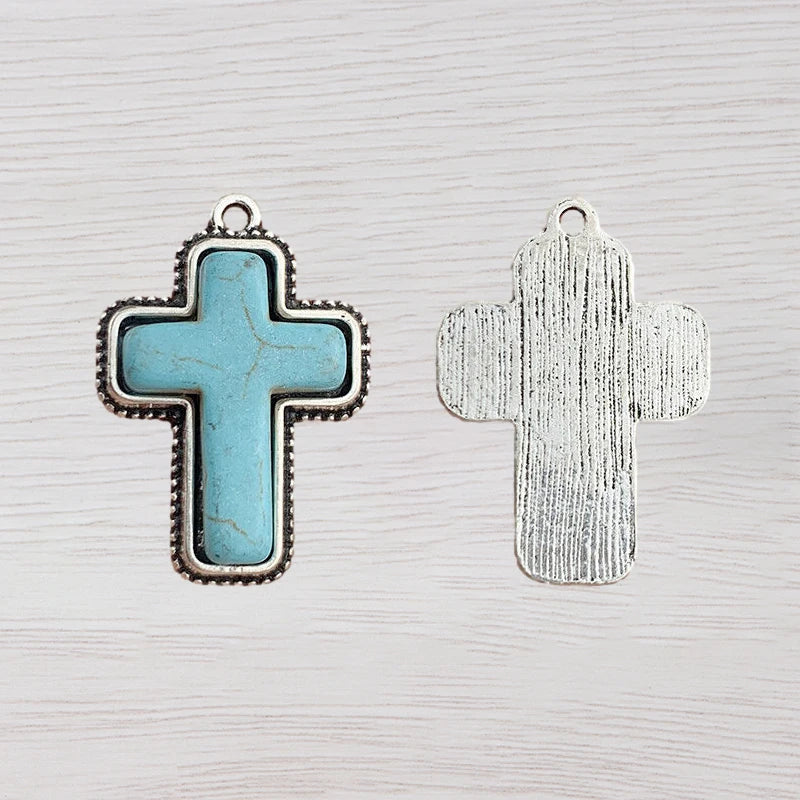 6Pcs Turquoise Cross Charms Pendants for DIY Necklace