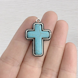 6Pcs Turquoise Cross Charms Pendants for DIY Necklace
