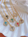 6Pcs Brass Plated Rainbow Cross Snake Pattern Zircon Shell Charms Pendant