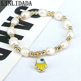 Eye Lampwork Hamsa Hand Charm Bracelet Bangles with Natural Pearl Beads